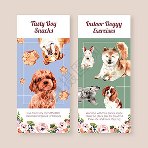 带有狗设计的传单模板 用于小册子 传单和广告水彩图案手绘食物绘画动物打印犬类猎犬小吃宠物小狗图片