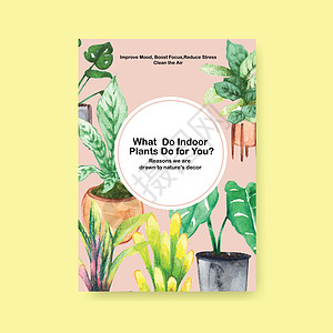 有关广告 传单 小册子和小册子水彩插图的夏季植物和室内植物模板设计的信息叶子金色箭头园艺文档肉质双色花园绘画贝母图片
