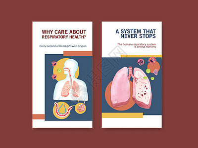 汽车 DM呼吸 instagram 模板设计与肺和健康汽车的人体解剖学互联网疾病科学水彩保健社区药品身体广告器官插画