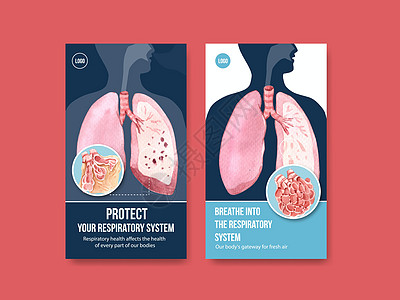 汽车 DM呼吸 instagram 模板设计与肺和健康汽车的人体解剖学广告科学疾病医院生理癌症社交卫生媒体药品插画