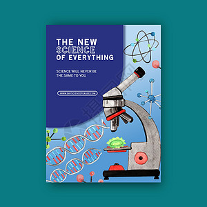 带有显微镜水彩插图的科学封面书籍设计图片
