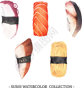 白色背景下的创意设计孤立水彩寿司插图图片