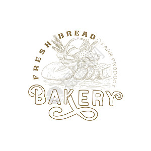 雕刻风格的面包店标志包子咖啡店海报产品羊角店铺粮食菜单徽章馅饼图片