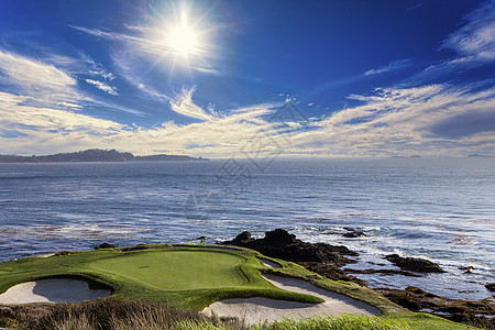 高尔夫球场 美国加利福尼亚州蒙特里链接海岸线高尔夫球绿色球道图片