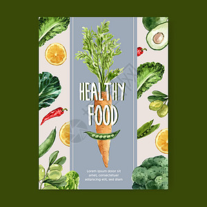 新鲜食品有机海报传单健康设计插图 请使用绿色蔬菜水彩色涂料饮食小册子素食生态艺术草图水彩菜单农场餐厅图片