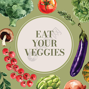蔬菜水彩色油漆收集 新鲜食品有机装饰品 健康广告设计图例叶子植物插图沙拉生态菜单胡椒农场水彩海报图片