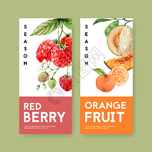 水果主题传单设计 带有装饰矢量的浆果和橙色概念图片