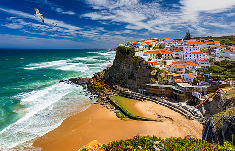 是葡萄牙辛特拉市的一个海边城镇居住区 靠近葡萄牙利斯博亚风景休闲文化海滩海边城市城市地方水池海岸海岸线图片