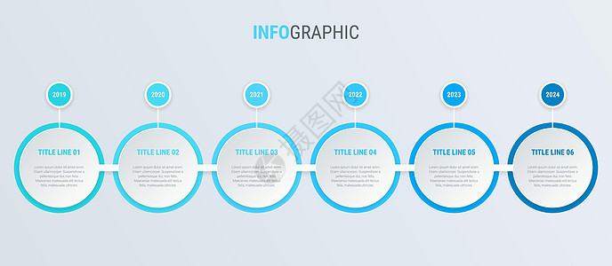 蓝色图表 信息图表模板 包含 6 个步骤的时间轴 业务的圈子工作流程 矢量设计图片
