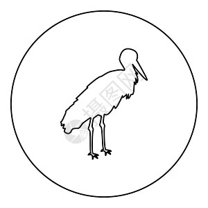 圆环黑色矢量插图轮廓轮廓样式图像的Stork Bird 站立图片