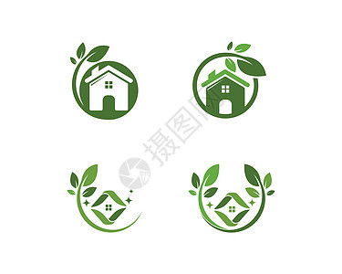 它制作图案的绿色房子标志矢量图叶子树叶全球花园商业大厦住房标识建筑学活力图片