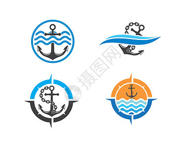 锚图标标志模板 vecto海军海洋钓鱼旅行标识金属绳索水手海浪插图图片