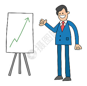 卡通商务人士很高兴看到上升的销售它制作图案利润领导速度投资手绘库存商业图表商务成就图片