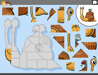 使用卡通蜗牛和飞字字符的 gigsaw 拼图游戏图片