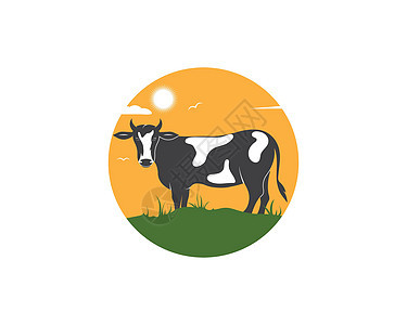 牛标志矢量图模板小牛牧场草地奶制品蓝色动物食物天空农业场地图片