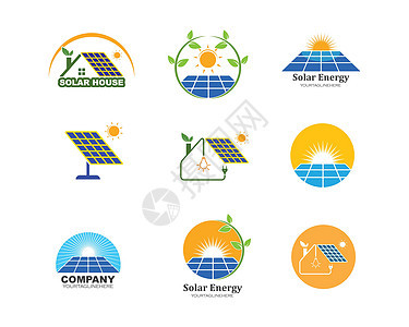 太阳能电池板标志矢量图标的自然能量活力商业标识绿色技术生态插图全球细胞蓝色背景图片