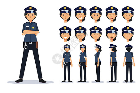 不同观点的女警察 卡通风格 Flat矢量字符插图图片