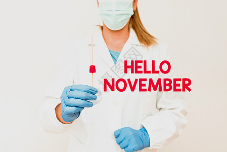 手写文本你好 11 月 迎接十一月时使用的商业展示问候展示和分析医学标本展示测试样本图片