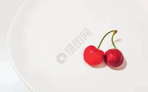 白色盘子上的红樱桃花园美食叶子浆果宏观桌子甜点午餐水果团体图片