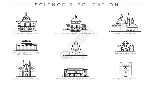 科学和教育概念线条风格矢量图标集研究所建筑联邦说明本科操作国王信息技术大学图片