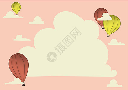 热气球插图飞越云层到达新的目的地 齐柏林飞艇漫游天空去更远的地方计算机乐趣卡通片天气冒险庆典海报季节旅行海浪图片