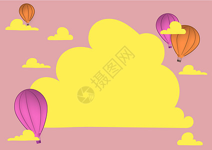 热气球插图飞越云层到达新的目的地 齐柏林飞艇漫游天空去更远的地方飞行创造力运输想像力天气卡通片日落旅行墙纸海报图片