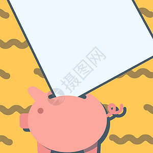 存钱罐绘图与大张纸卡在孔上 小猪存钱罐设计与大音符夹在显示财务储蓄的差距上孩子圆圈科学友谊卡通片成功乐趣女性图形计算机图片