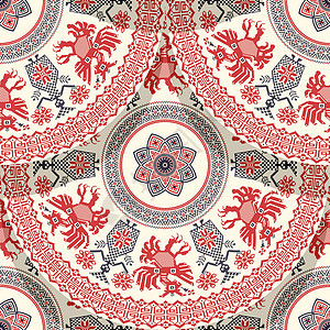 俄罗斯模式1红色圆形地区缝纫民间饰品盘子艺术戏服几何学图片
