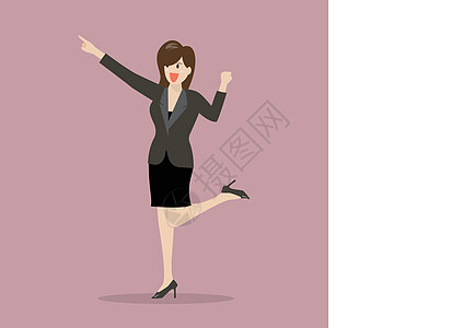 指向和庆祝成功的女商务人士图片