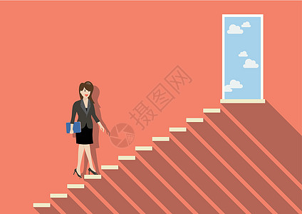 商务人士走上楼梯走向成功商务摩天大楼职业女性化女孩成就人士女性天堂旅行图片