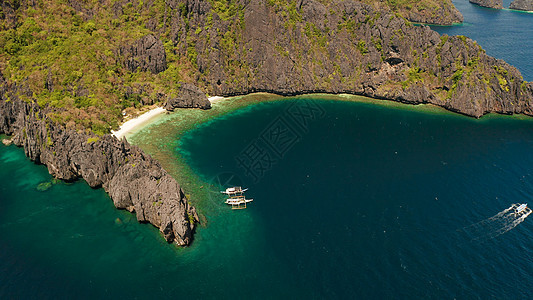 热带海水环礁湖和海滩 菲律宾 埃尔尼多支撑海岸悬崖理念海岸线沙滩风景游客景观蓝色图片