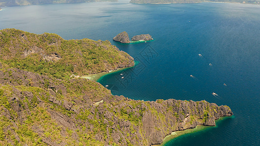 菲律宾帕拉万El Nido岛热带岛屿的海景海岸景观假期风景海洋海岸线旅游蓝色场景旅行图片