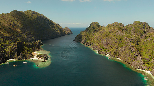 热带海水环礁湖和海滩 菲律宾 埃尔尼多棕榈旅行理念海岸支撑风景海岸线岩石悬崖鸟瞰图图片