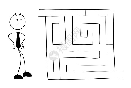 Stickman 商务人士性格调查迷宫和卡通它制作图案难题草图解决方案员工战略男人工作谜语游戏出口图片
