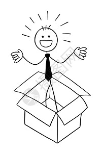 Stickman 商务人士角色在空盒子和卡通它制作图案员工产品邮政男性纸板插图小样绘画纸盒贮存图片