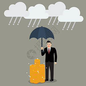 商务人士用雨伞保护他的钱免受金融危机图片