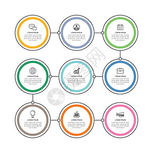 数据图表细线圆时间线模板 矢量图抽象背景 可用于信息图表工作流布局业务步骤横幅网页设计图片