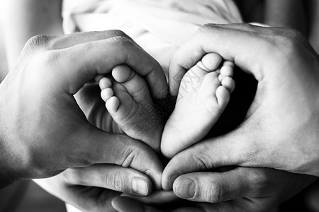孩子们的脚在白色的母亲和父亲的手上 母亲 父亲和刚出生的孩子 快乐家庭人的概念 黑与白家庭父母皮肤手指赤脚新生护理妈妈童年产妇图片