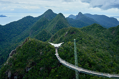大众旅游景点 跨越一个支柱的深渊的桥梁全景电缆丛林假期蓝色行人天桥技术天线异国图片