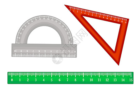 三角尺子孤立在白色背景上的统治者集 量具合集尺子三角量角器设计图片