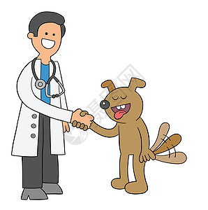 卡通兽医和狗相处和握手它制作图案宠物病人犬类交易合伙动物检查协议手绘保健图片