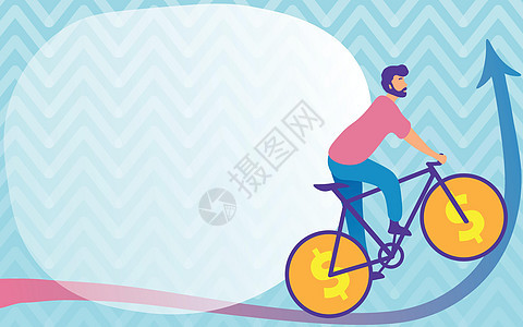 男子图画旅行使用自行车与美元符号轮子往上走 年轻的体育运动员骑自行车与货币轮设计标题向上极限骑术女性速度生活方式男人墙纸蓝色商务图片