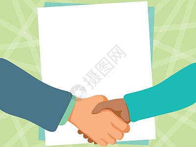 两个男人用空纸背景画握手提出协议 绅士握手做生意和展示理解绘画经理男人男性营销女性人手友谊讨论袖子图片