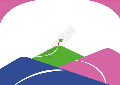 山脉绘图与通往升起的旗帜在顶部的道路 不同的山丘 路径通往尽头举起的旗杆竞赛成功墙纸创造力卡通片生长商业季节休闲绿色图片