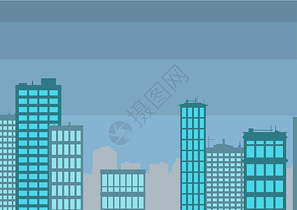 多座摩天大楼绘图显示城市天际线 不同的高层建筑显示城市景观地平线 高耸的建筑遍布整个城镇绘画反射蓝色卡通片金融建筑学墙纸全景技术图片
