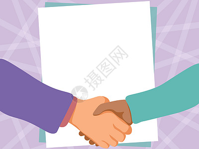 两个男人用空纸背景画握手提出协议 绅士握手做生意和展示理解讨论两个人营销团队商业招聘女性合同友谊绘画图片