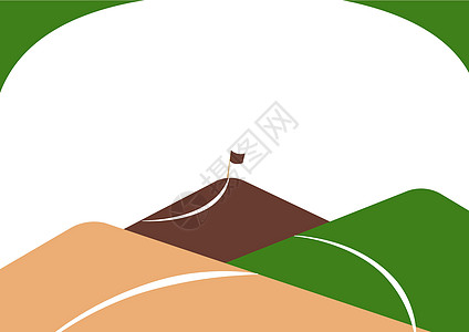 山脉绘图与通往升起的旗帜在顶部的道路 不同的山丘 路径通往尽头举起的旗杆计算机生长绿色收藏活动休闲草地创造力植物卡通片图片