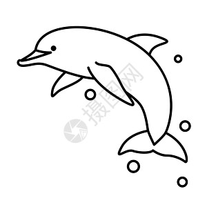 海豚的线条艺术矢量插图异国假期草图荒野游泳生活海洋绘画野生动物标识图片