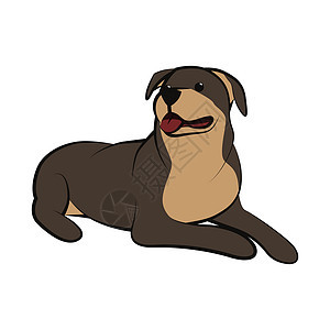 一只大狗的可爱卡通矢量插图图标 是平面样式宠物拳击手猎犬动物黑色绘画成人斗牛犬牧羊人棕色图片