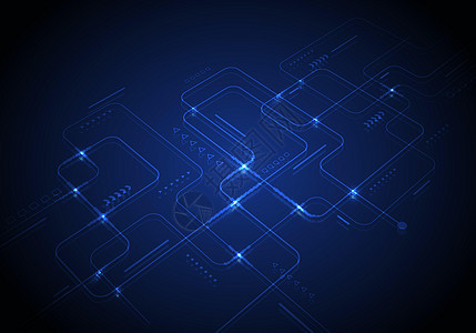 具有发光光和几何元素透视的蓝色背景抽象现代数字科学技术未来派电路板图片